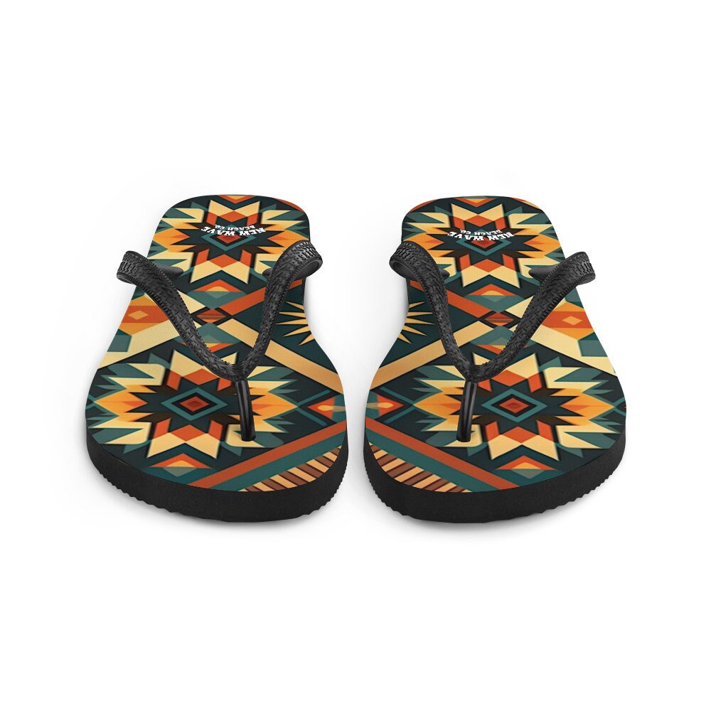 Emerald  Blossoms - Retro Kilim Yellow Green Orange Flip Flops Colorful 