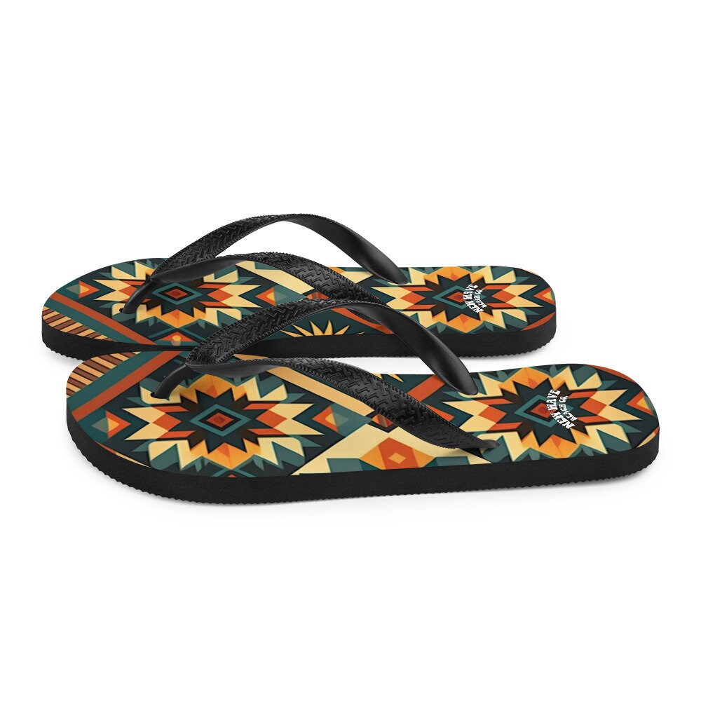 Emerald  Blossoms - Retro Kilim Yellow Green Orange Flip Flops Colorful 