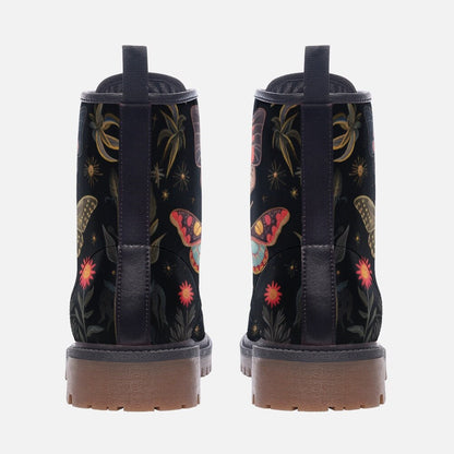 Emerald Blossoms - Dark Butterflies Boots, Fairy Grunge Vegan Leather Combat Boots For Hippies