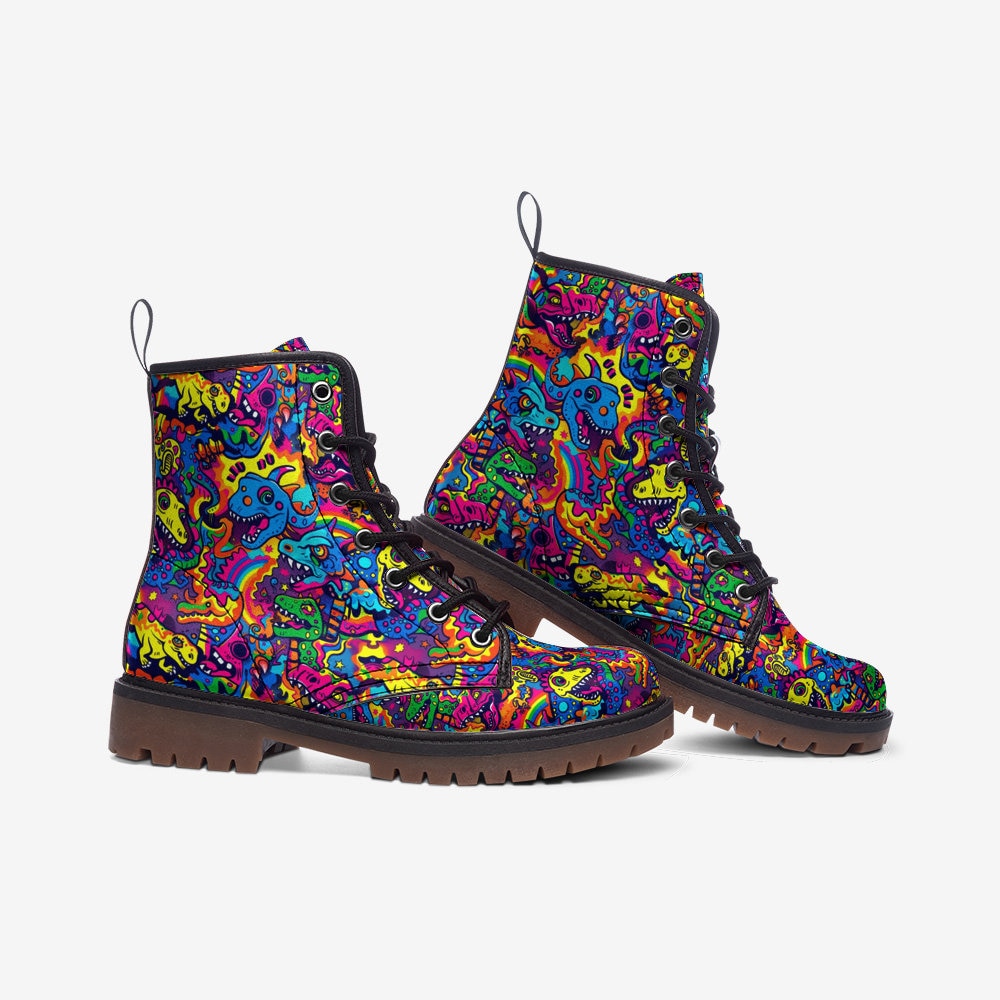 Emerald Blossoms - Scary Pop Dino Vegan Leather Boots For Hippies