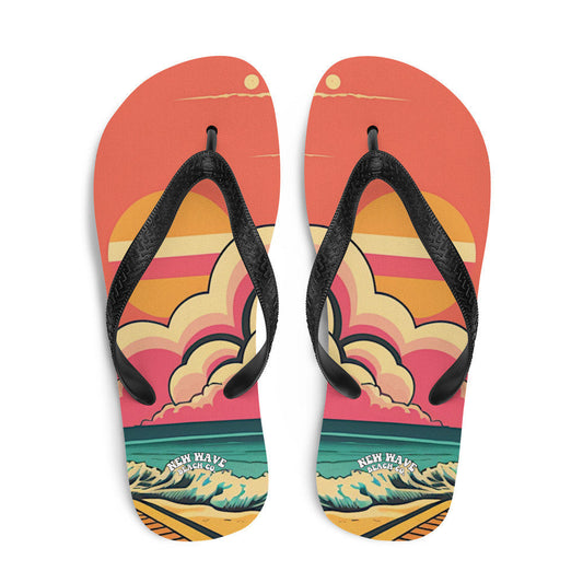 Emerald  Blossoms - Retro Pink Cartoon Sunshine Beach Flip Flops Colorful 