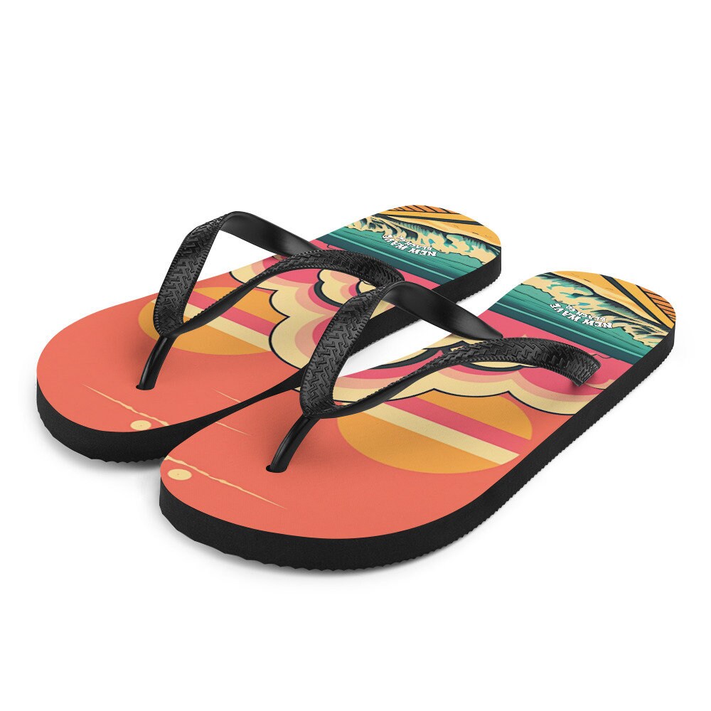 Emerald  Blossoms - Retro Pink Cartoon Sunshine Beach Flip Flops Colorful 