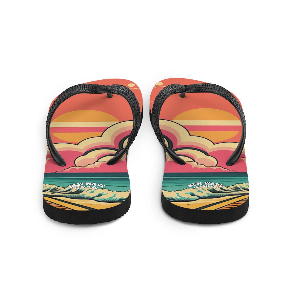 Emerald  Blossoms - Retro Pink Cartoon Sunshine Beach Flip Flops Colorful 