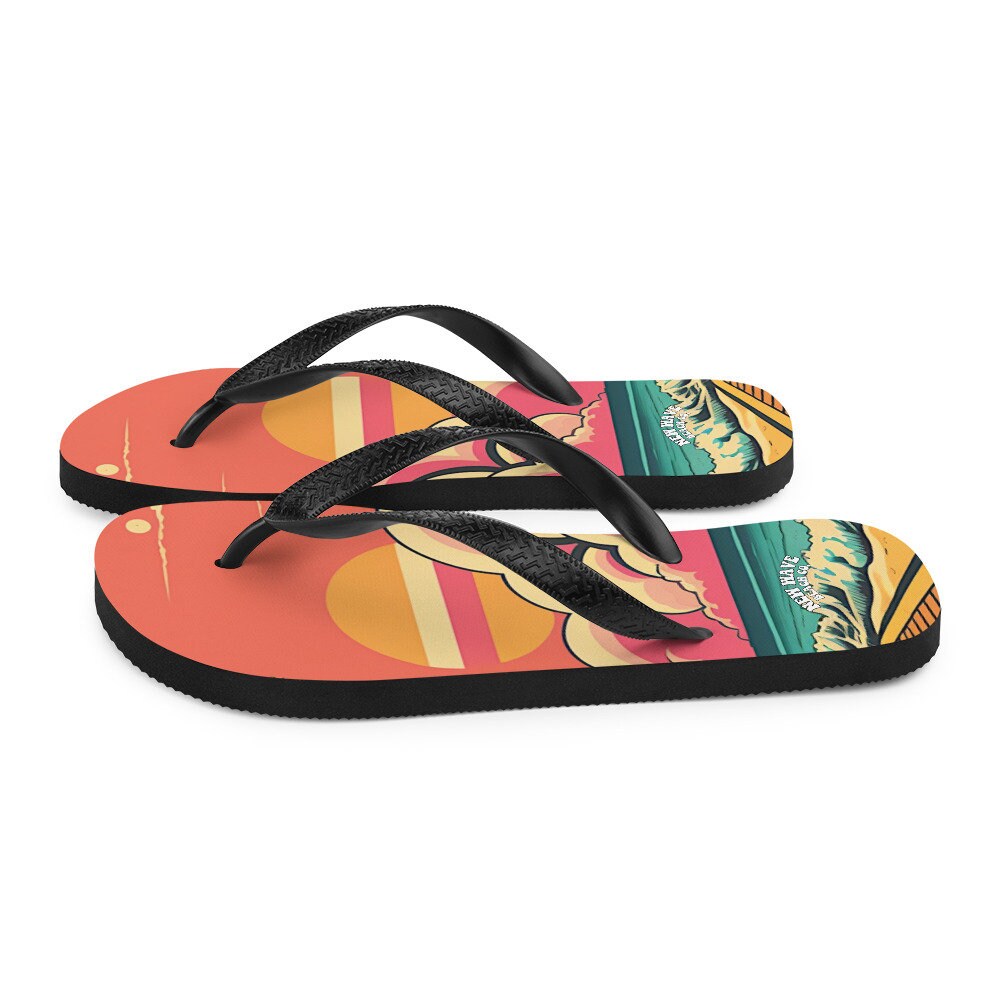 Emerald  Blossoms - Retro Pink Cartoon Sunshine Beach Flip Flops Colorful 