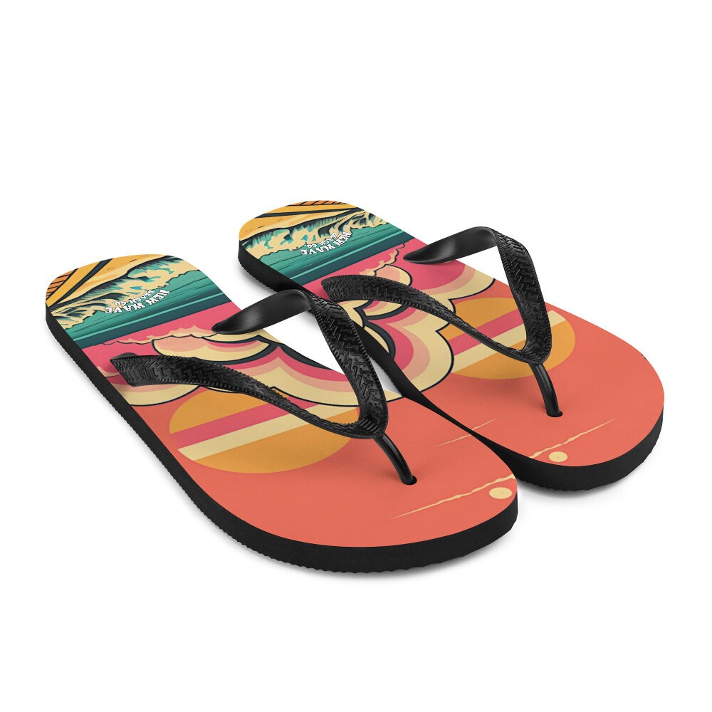 Emerald  Blossoms - Retro Pink Cartoon Sunshine Beach Flip Flops Colorful 