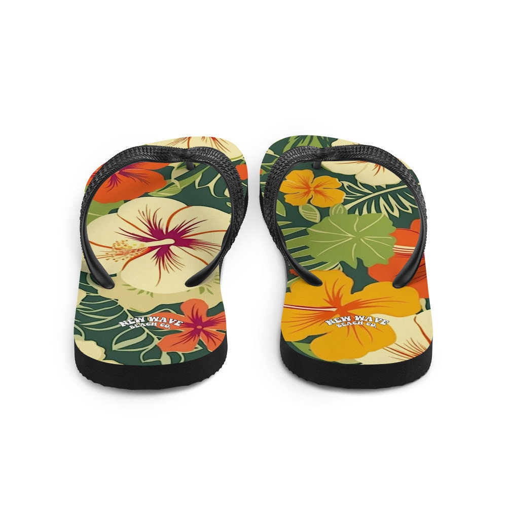 Emerald  Blossoms - Vintage Tropical Hawaiian Flower Flip Flops Exotic Comfortable Footwear Thong Sandals Summer Woman Men Beach Print Rubber Slip On Shoes