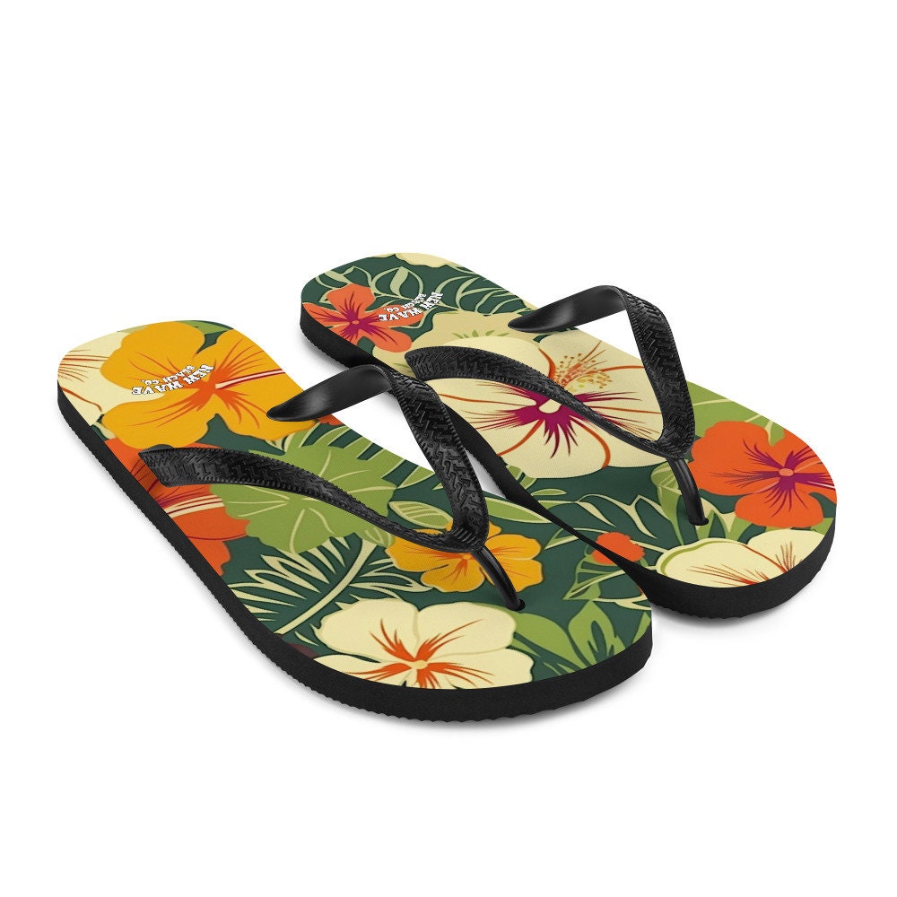 Emerald  Blossoms - Vintage Tropical Hawaiian Flower Flip Flops Exotic Comfortable Footwear Thong Sandals Summer Woman Men Beach Print Rubber Slip On Shoes