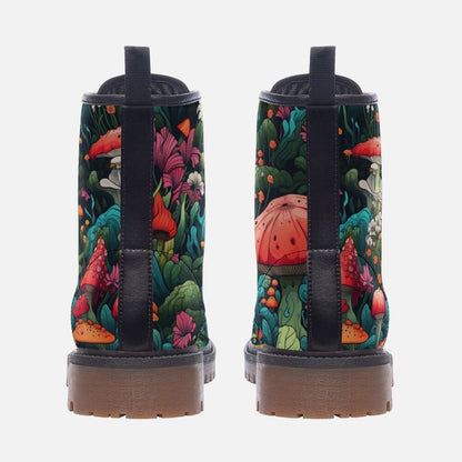 Emerald Blossoms - Bright Colorful Mushroom Vegan Leather Boots Festival Boots For Hippies