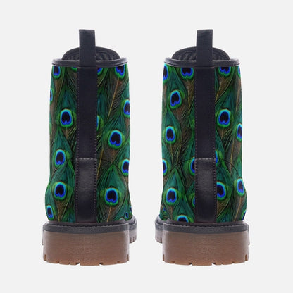 Emerald Blossoms  - Peacock Feathers Vegan Leather Boots Gorgeous Bright Blues And Greens