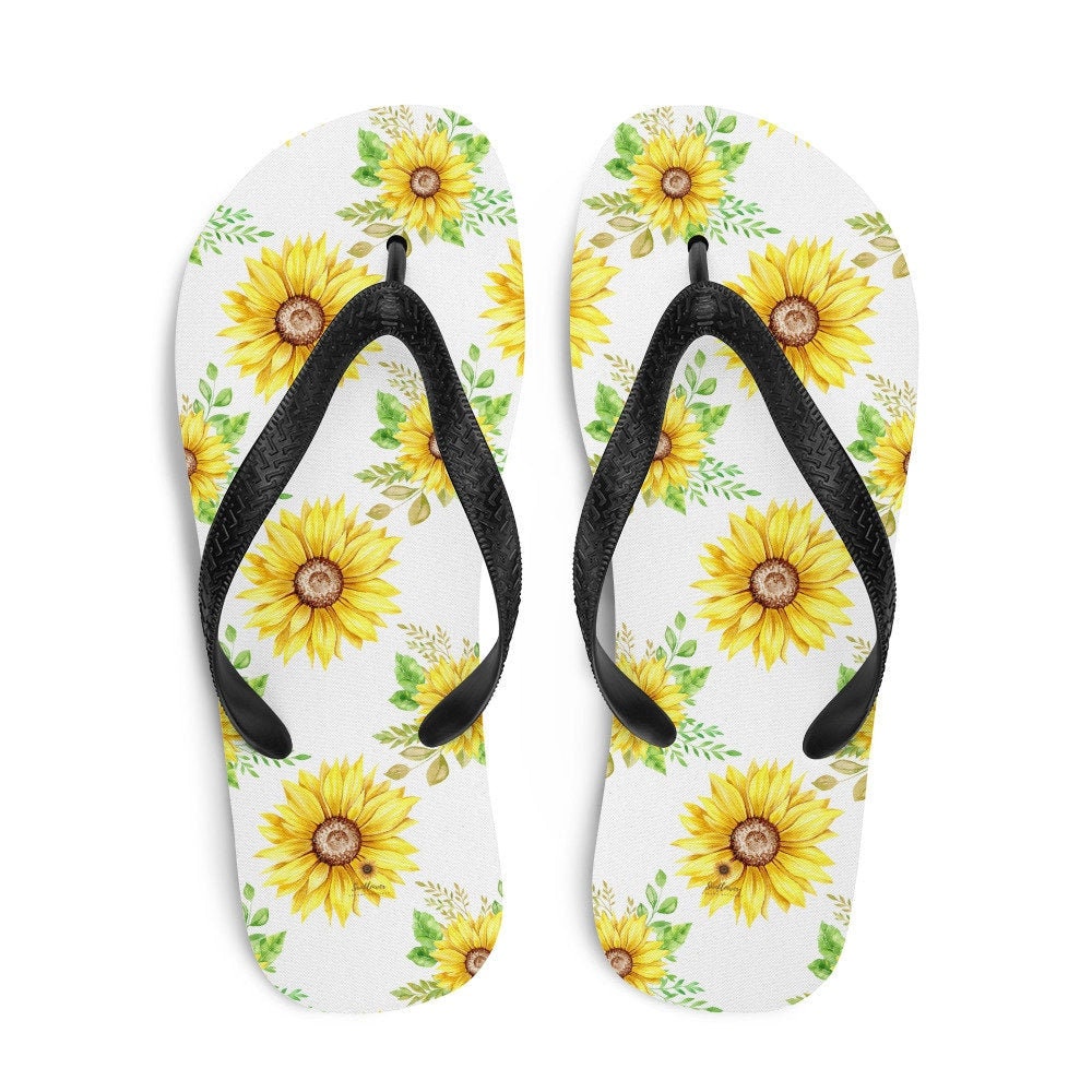 Emerald  Blossoms - Sunflowers Flip-Flops