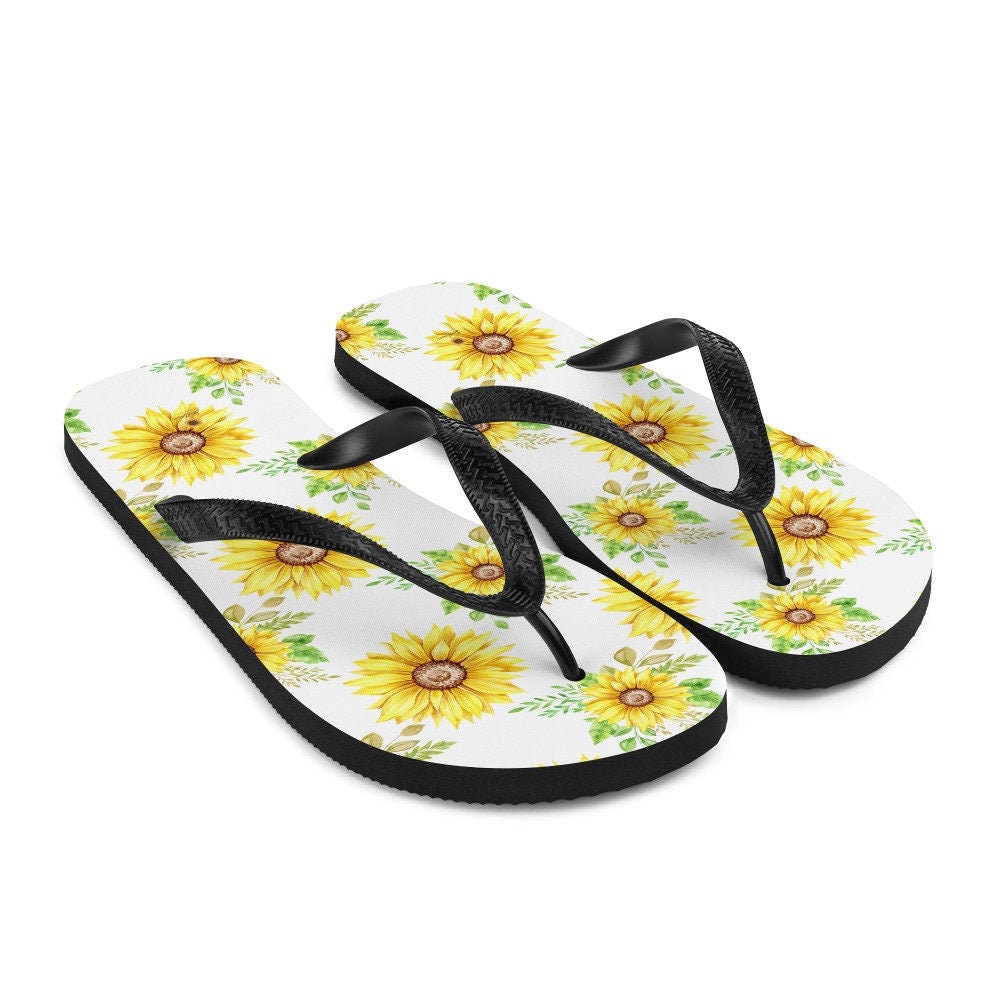 Emerald  Blossoms - Sunflowers Flip-Flops