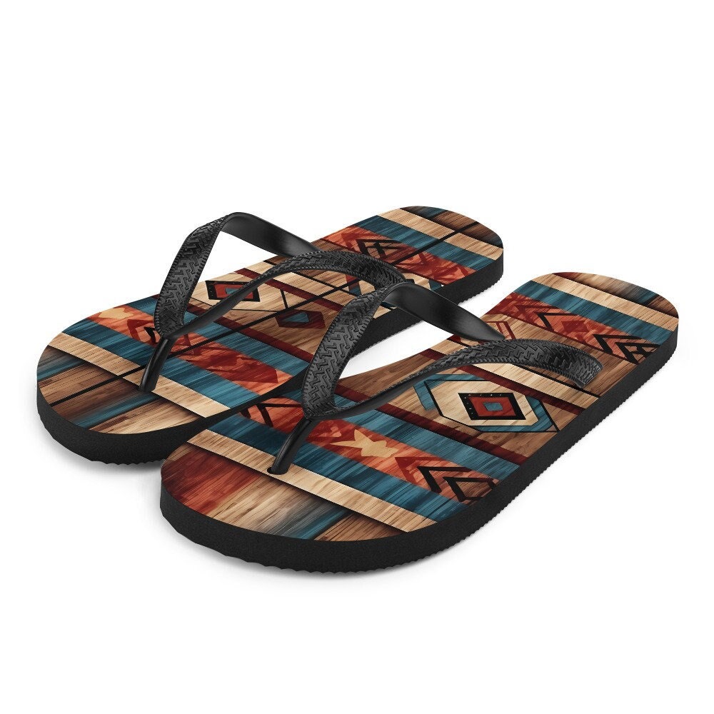 Emerald  Blossoms - Aztec Western Flip-Flops