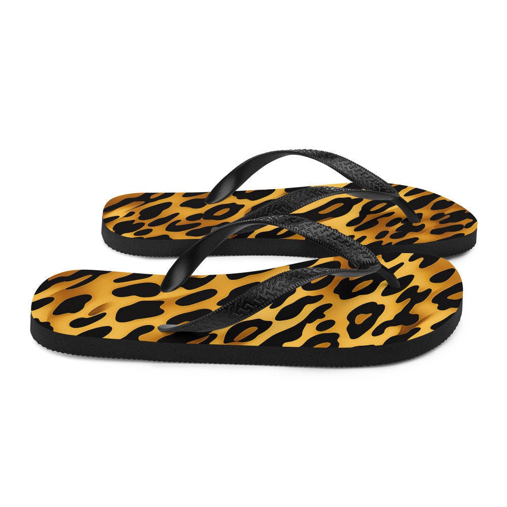 Emerald  Blossoms - Leopard Print Flip-Flops