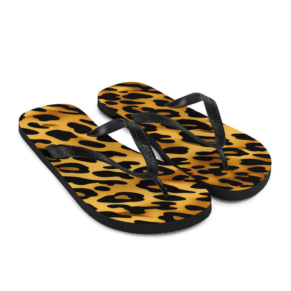 Emerald  Blossoms - Leopard Print Flip-Flops