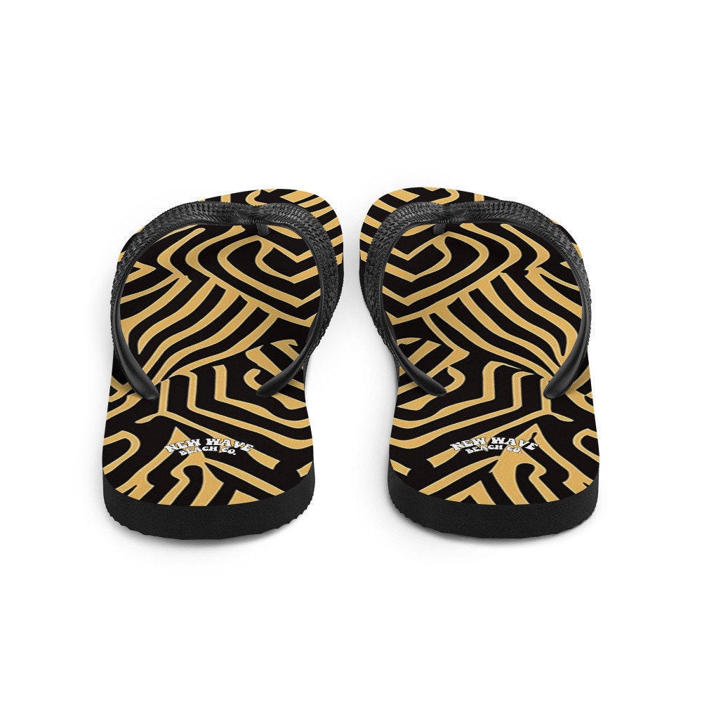 Emerald  Blossoms - Art Deco Animal Print Brown Black Flip Flops Footwear Thong Sandals Summer Woman Men Beach Print Rubber Slip On Shoes