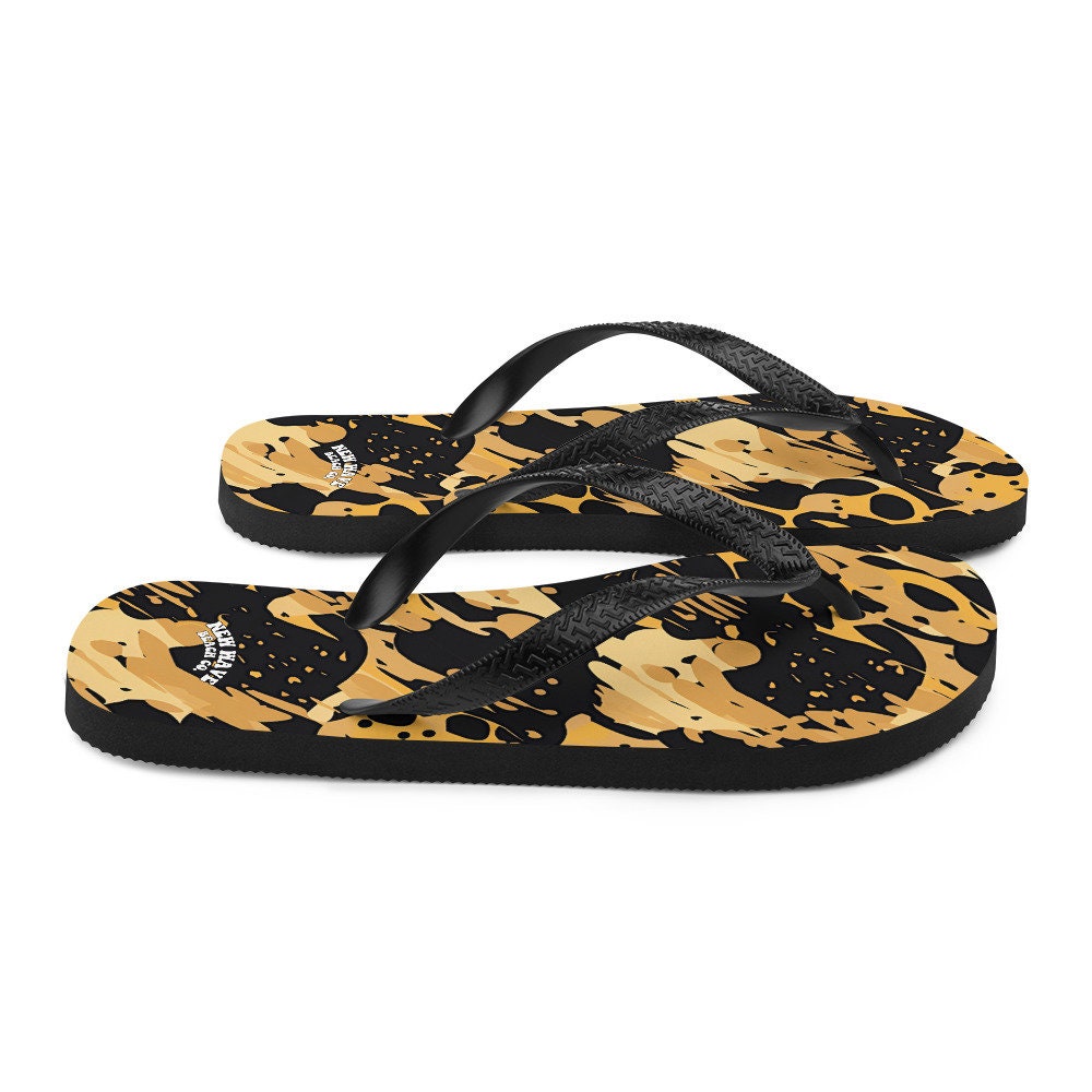 Emerald  Blossoms - Splatter Paint Animal Print Brown Black Flip Flops