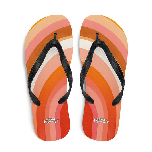 Emerald  Blossoms - Pink Orange Retro Vintage Rainbow Arch Flip Flops Colorful 