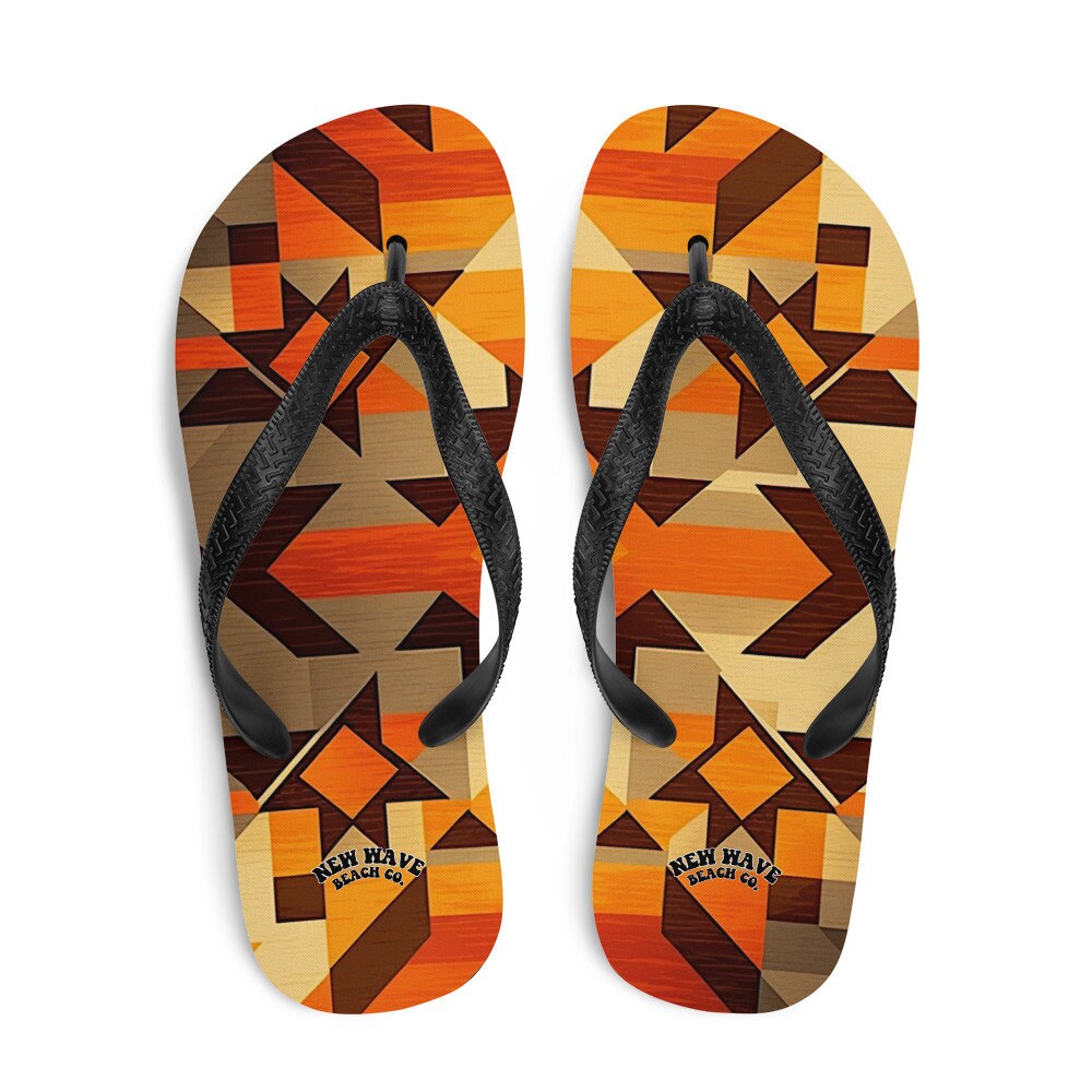 Emerald  Blossoms - Retro Kilim Yellow Brown Orange Flip Flops Colorful 