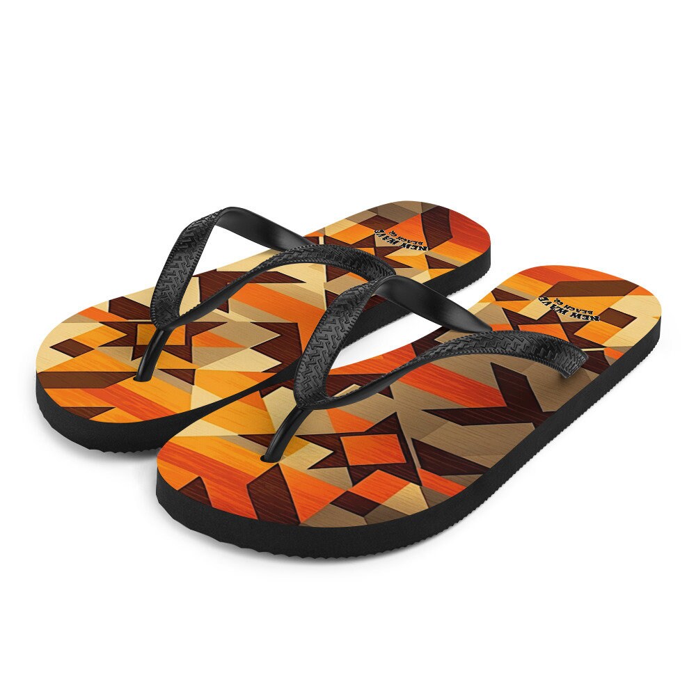 Emerald  Blossoms - Retro Kilim Yellow Brown Orange Flip Flops Colorful 