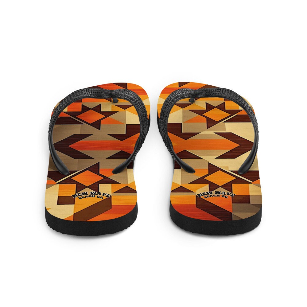 Emerald  Blossoms - Retro Kilim Yellow Brown Orange Flip Flops Colorful 