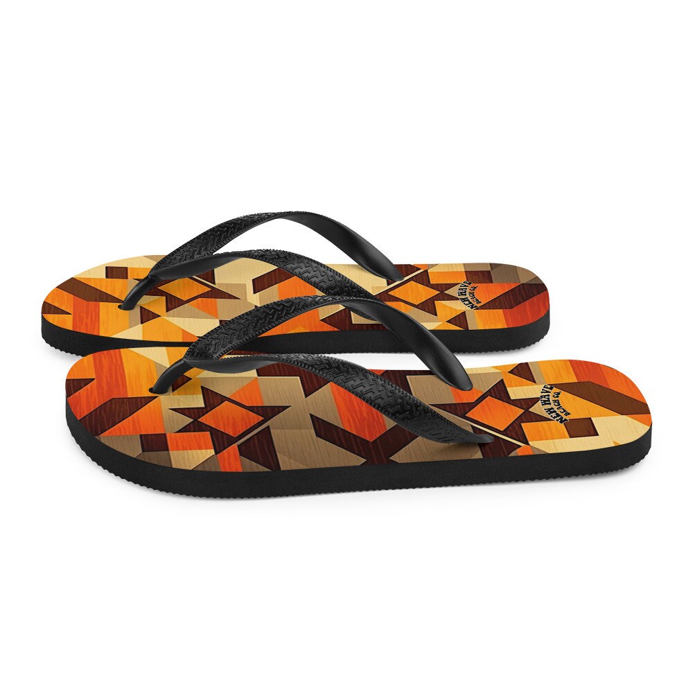 Emerald  Blossoms - Retro Kilim Yellow Brown Orange Flip Flops Colorful 