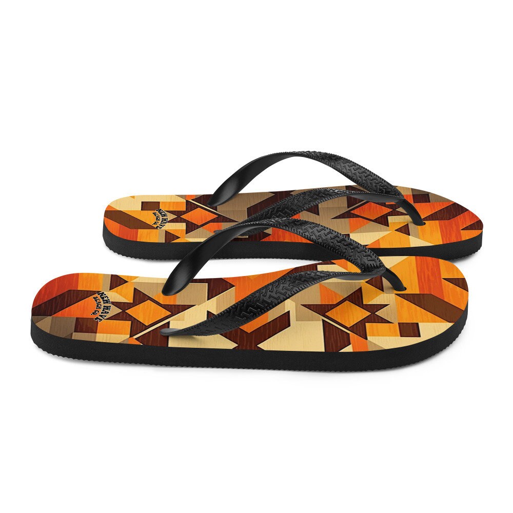 Emerald  Blossoms - Retro Kilim Yellow Brown Orange Flip Flops Colorful 