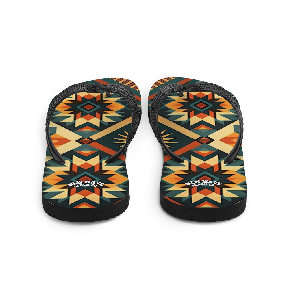 Emerald  Blossoms - Retro Kilim Yellow Green Orange Flip Flops Colorful 