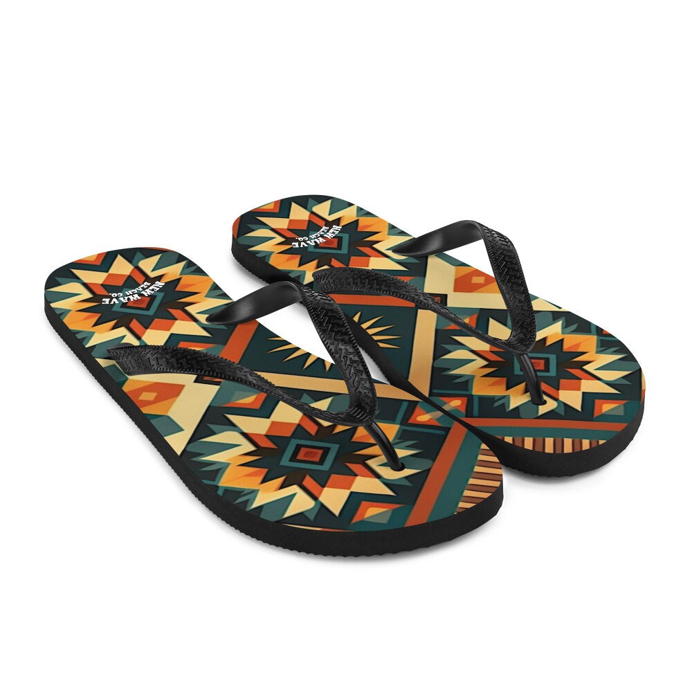 Emerald  Blossoms - Retro Kilim Yellow Green Orange Flip Flops Colorful 