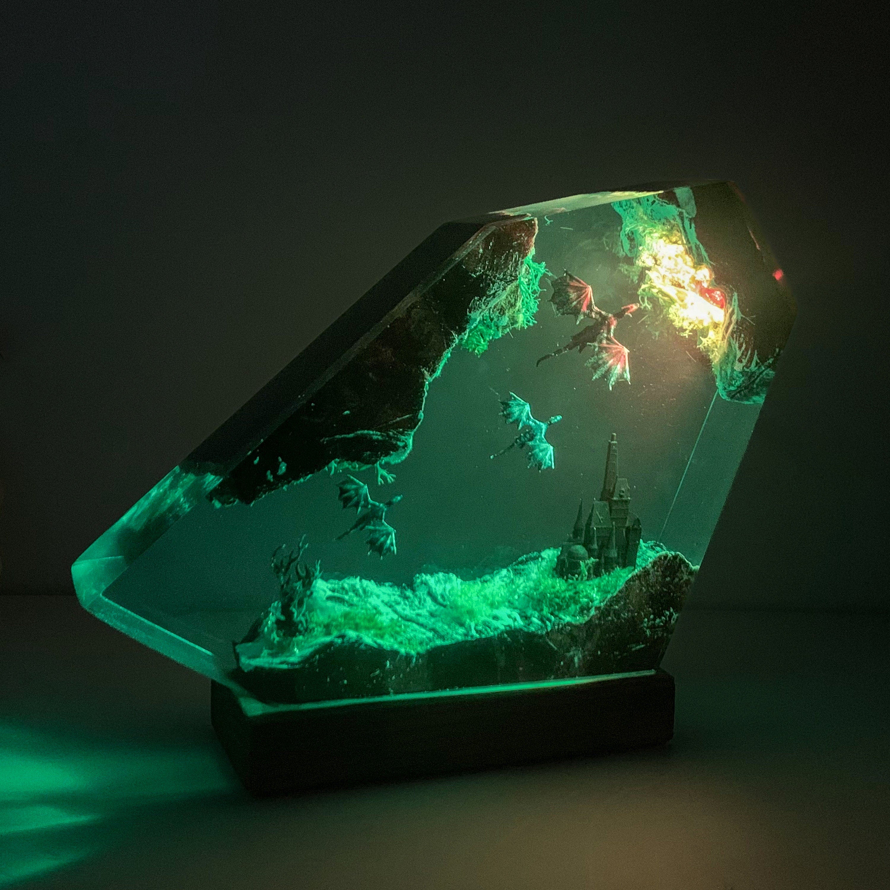 Fire and Ice Dragons Resin Lamp – Handcrafted Night Light, Fantasy Duo Dragon Gift, Custom Room Decor