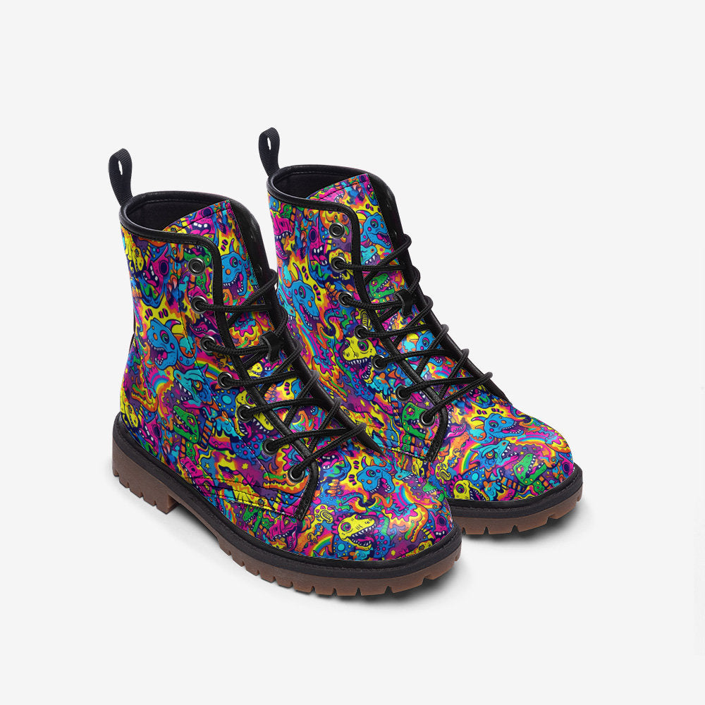 Emerald Blossoms - Scary Pop Dino Vegan Leather Boots For Hippies