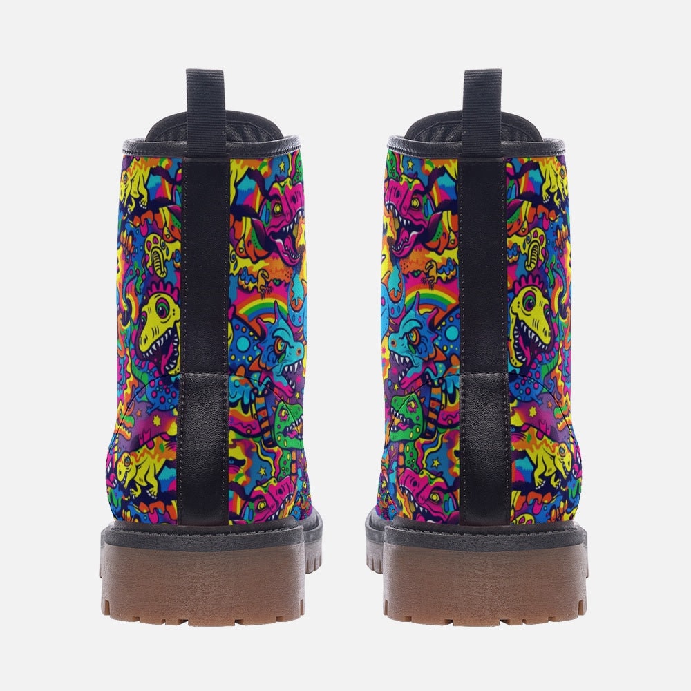 Emerald Blossoms - Scary Pop Dino Vegan Leather Boots For Hippies