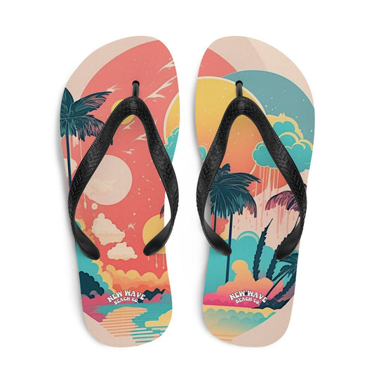 Emerald  Blossoms - Pink Faded Retro Tropical Beach Palms Flip Flops Colorful 