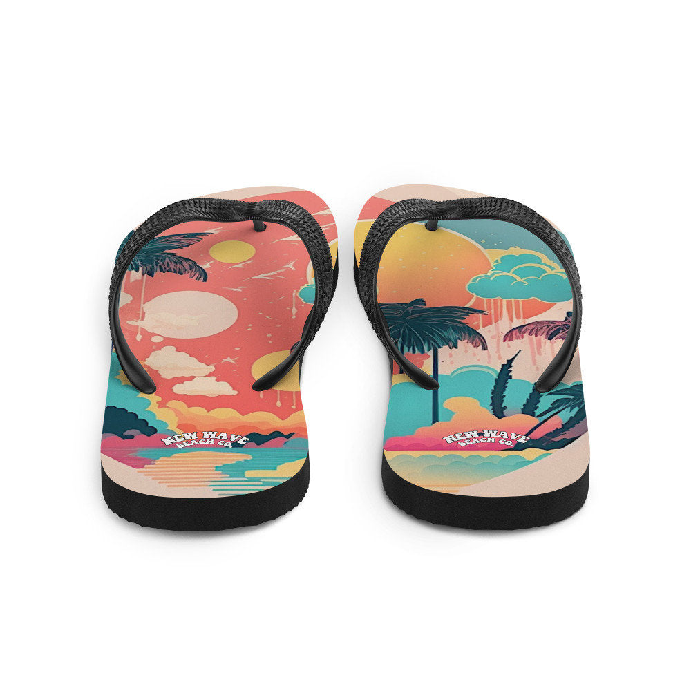 Emerald  Blossoms - Pink Faded Retro Tropical Beach Palms Flip Flops Colorful 