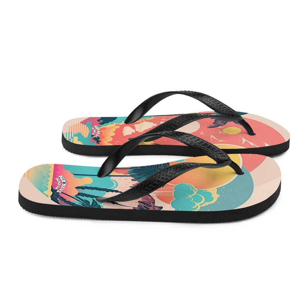 Emerald  Blossoms - Pink Faded Retro Tropical Beach Palms Flip Flops Colorful 