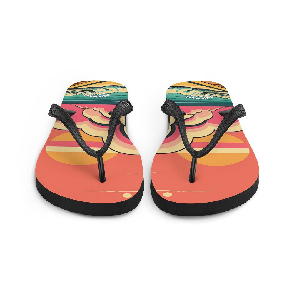 Emerald  Blossoms - Retro Pink Cartoon Sunshine Beach Flip Flops Colorful 