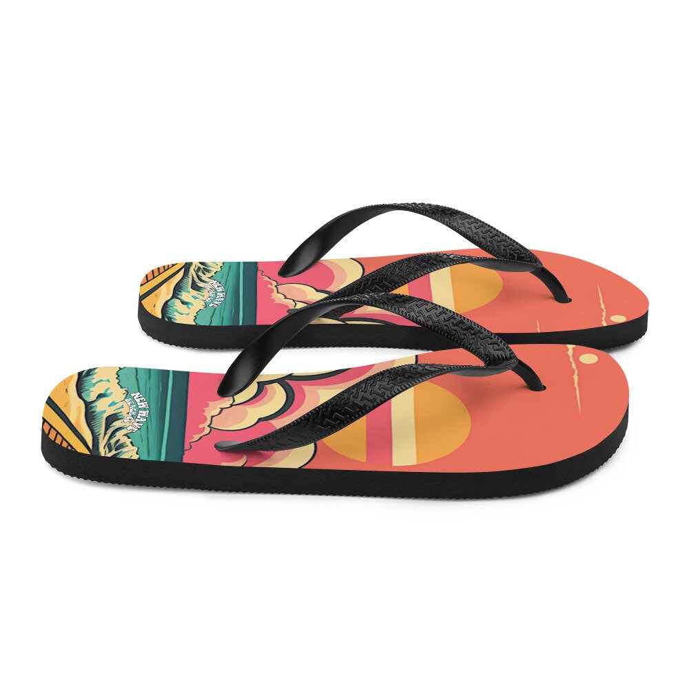 Emerald  Blossoms - Retro Pink Cartoon Sunshine Beach Flip Flops Colorful 