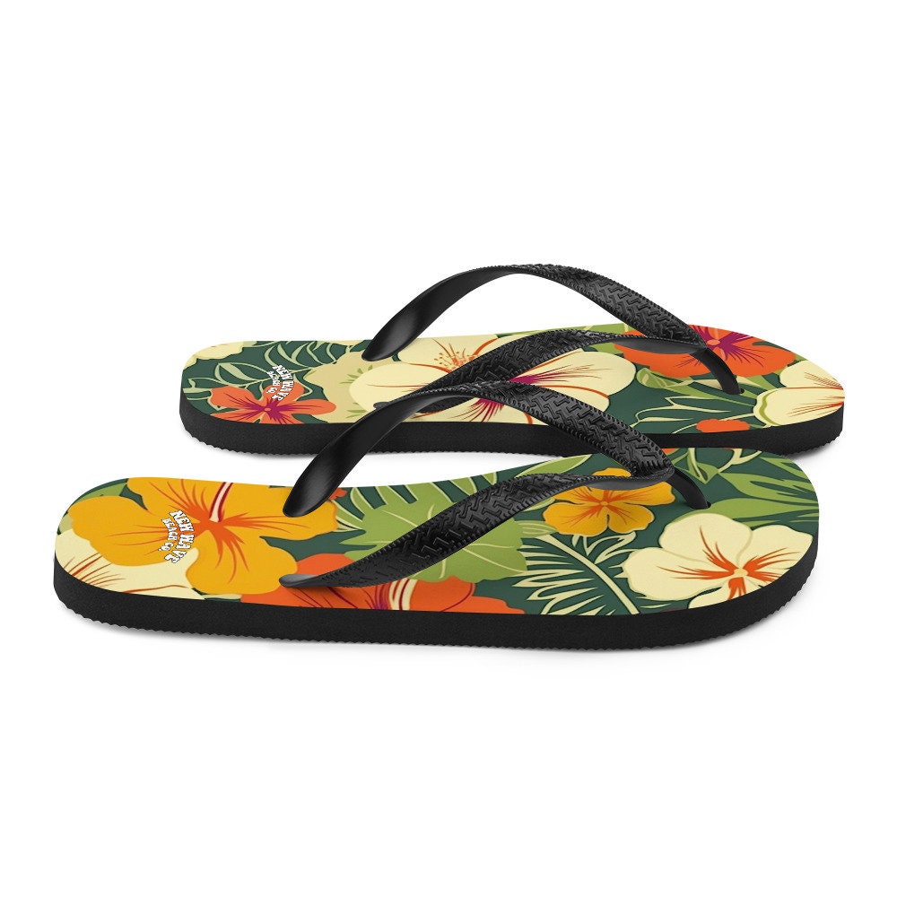 Emerald  Blossoms - Vintage Tropical Hawaiian Flower Flip Flops Exotic Comfortable Footwear Thong Sandals Summer Woman Men Beach Print Rubber Slip On Shoes