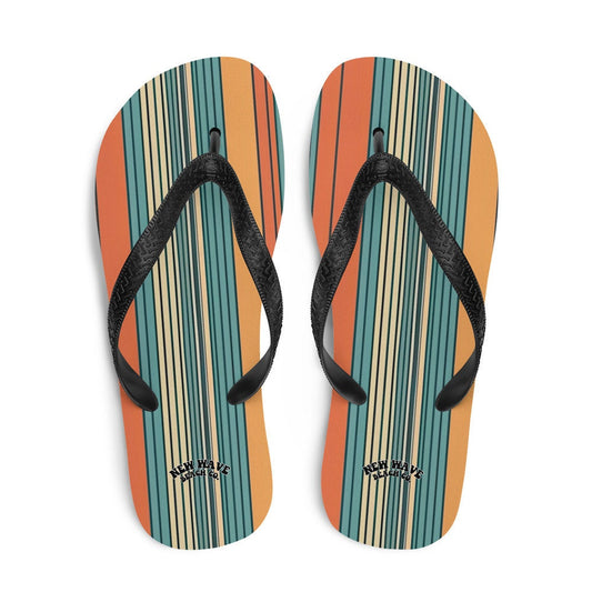 Emerald  Blossoms - Mikey P’s Orange Blue Retro Striped Flip Flops Colorful 