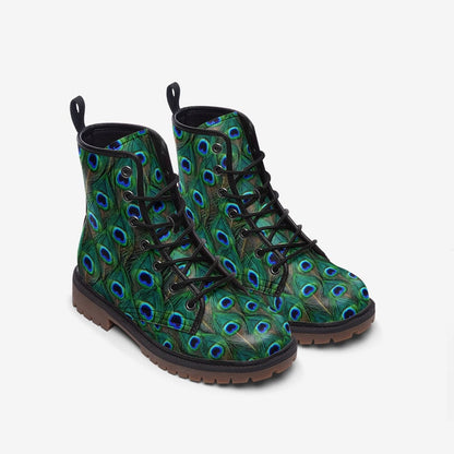 Emerald Blossoms  - Peacock Feathers Vegan Leather Boots Gorgeous Bright Blues And Greens