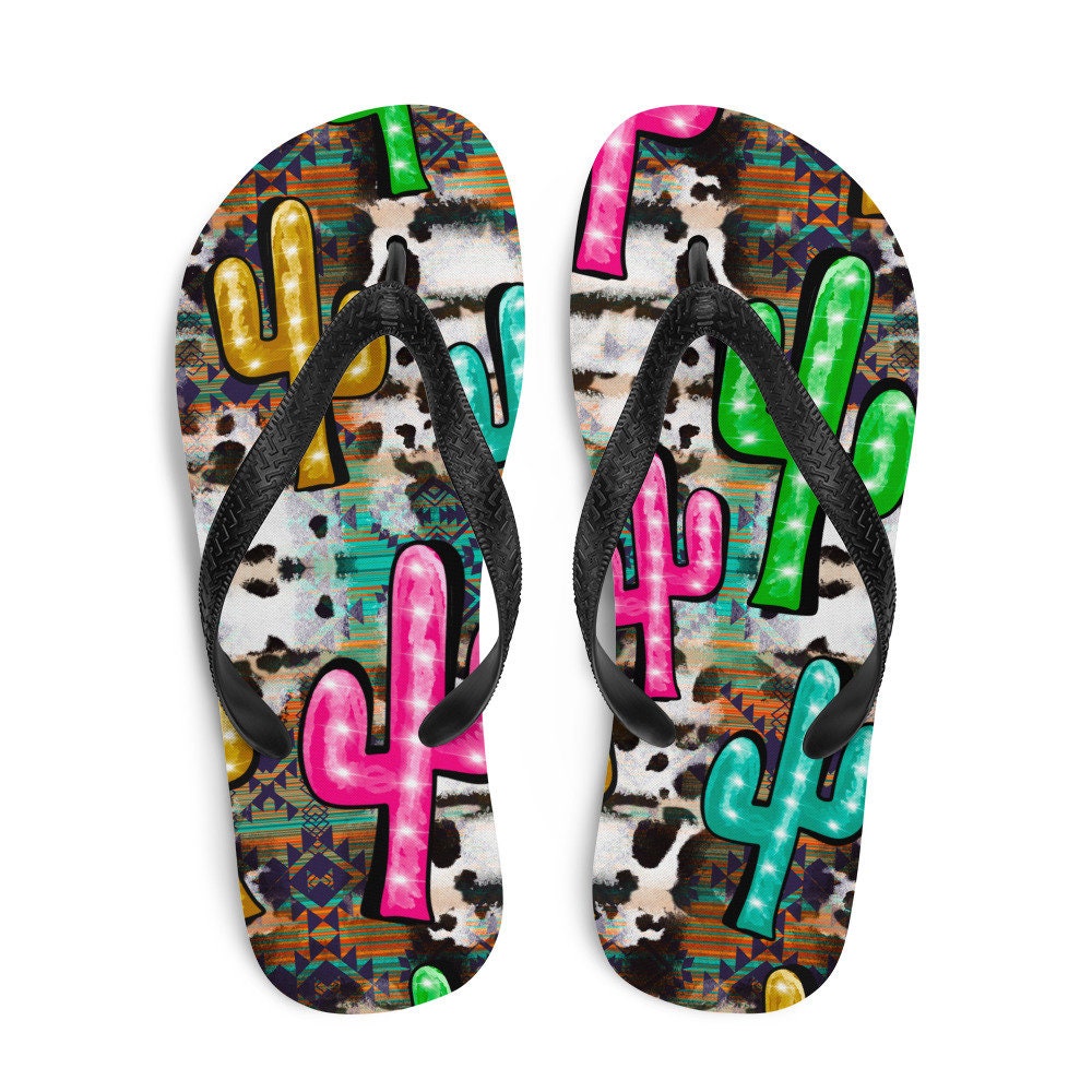 Emerald  Blossoms - Neon light Cactus Flip-Flops