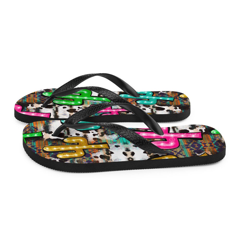 Emerald  Blossoms - Neon light Cactus Flip-Flops