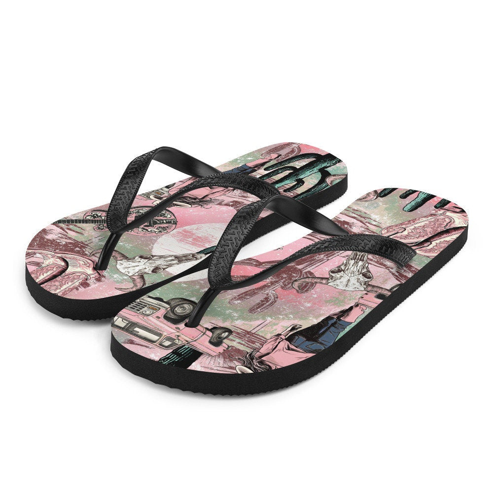 Emerald  Blossoms - Pink western Flip-Flops