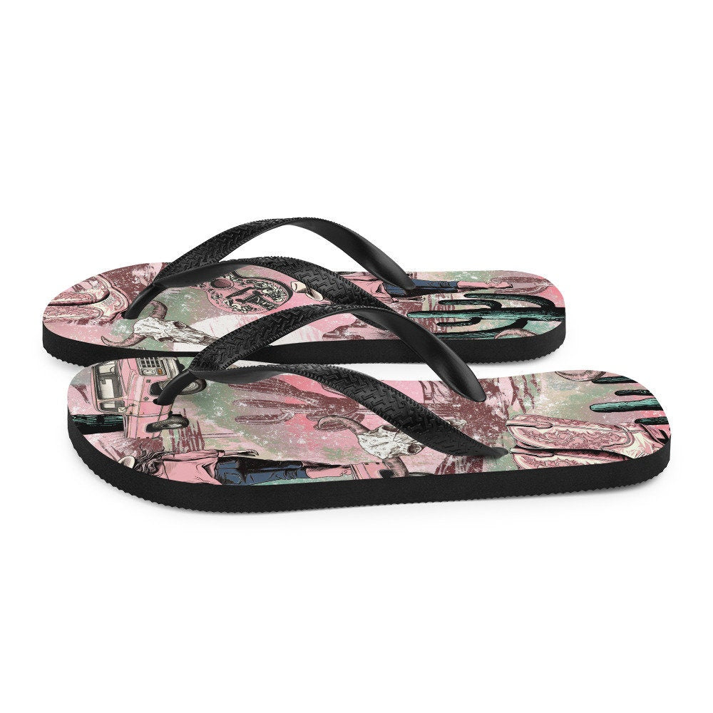 Emerald  Blossoms - Pink western Flip-Flops