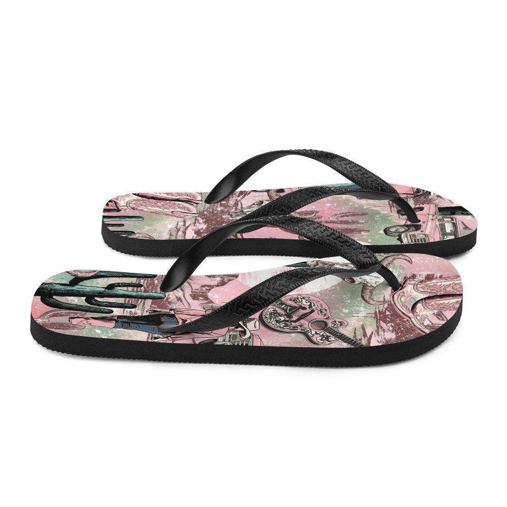 Emerald  Blossoms - Pink western Flip-Flops