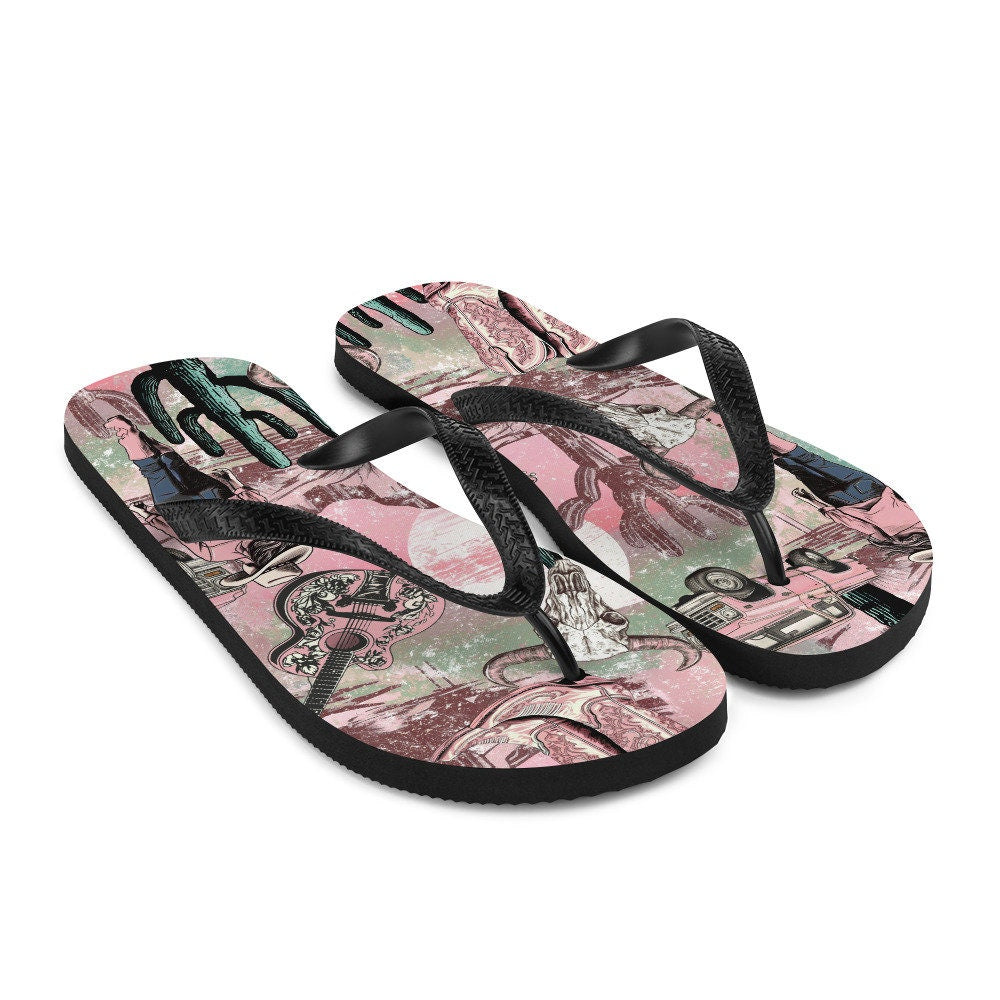 Emerald  Blossoms - Pink western Flip-Flops