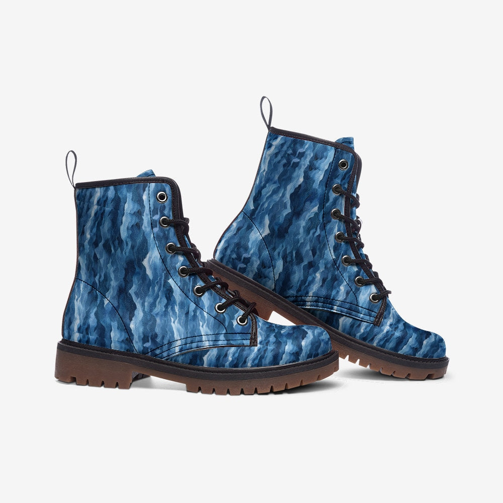 Emerald Blossoms - Blue Waves Vegan Leather Boots For Hippies