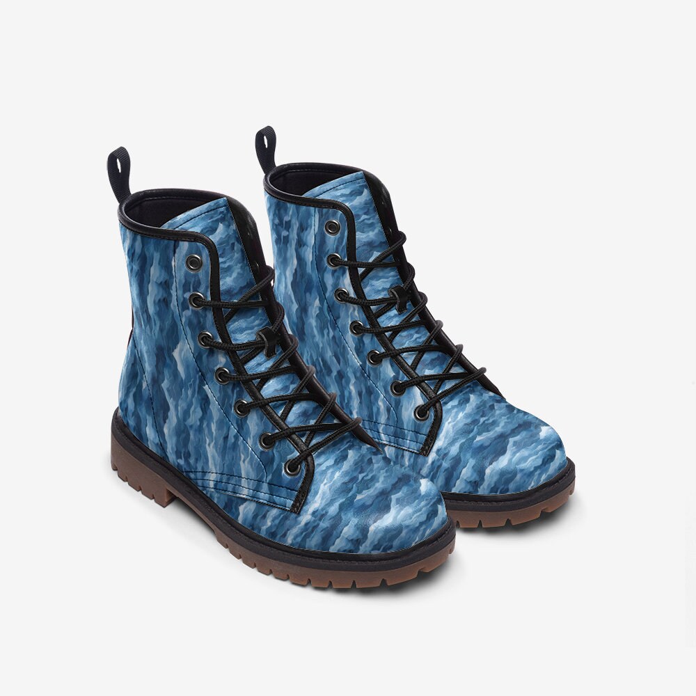 Emerald Blossoms - Blue Waves Vegan Leather Boots For Hippies