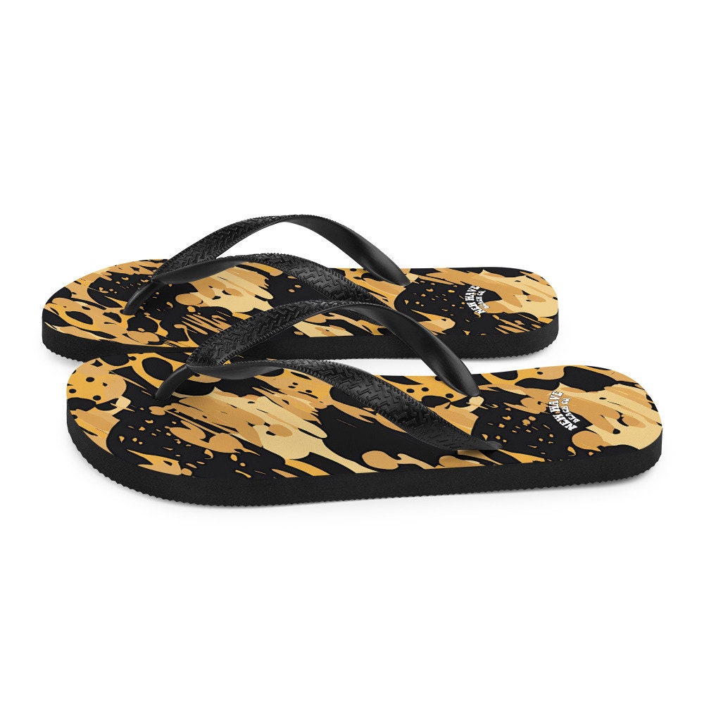 Emerald  Blossoms - Splatter Paint Animal Print Brown Black Flip Flops