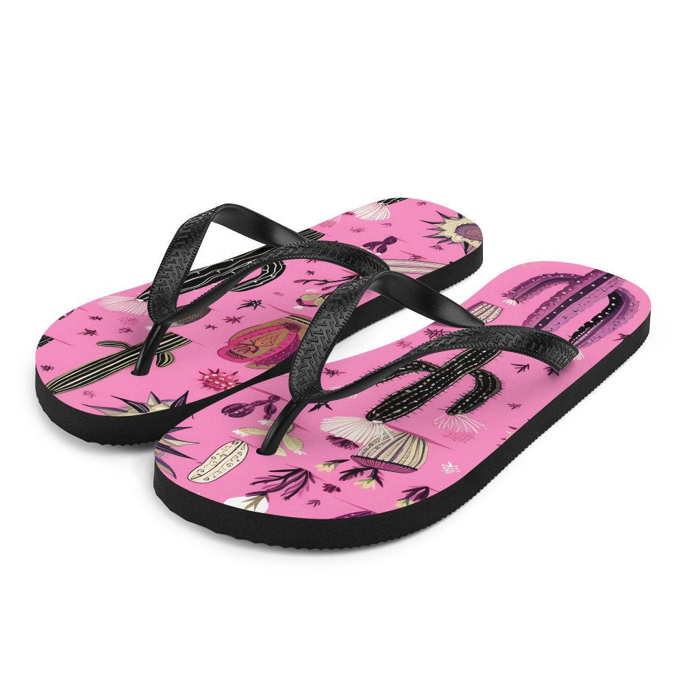 Emerald  Blossoms - Pretty in Pink Cactus Flip-Flops