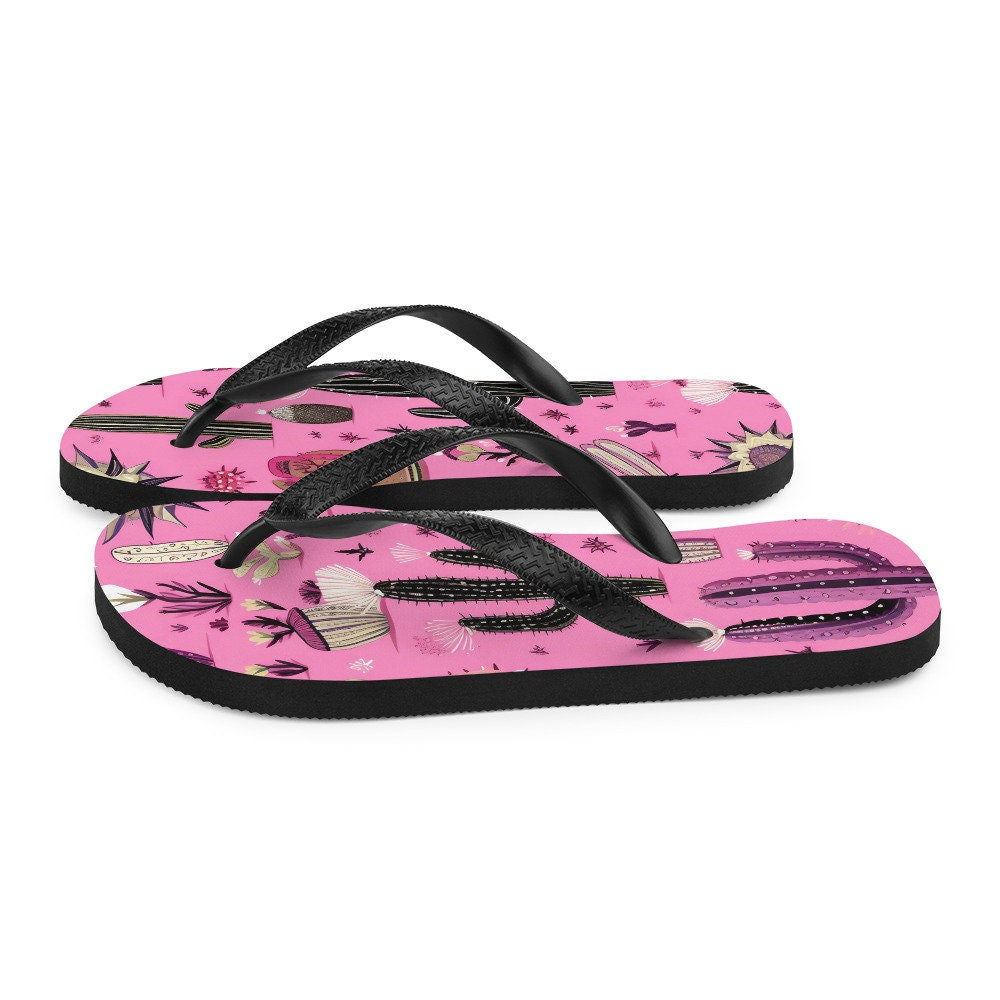 Emerald  Blossoms - Pretty in Pink Cactus Flip-Flops